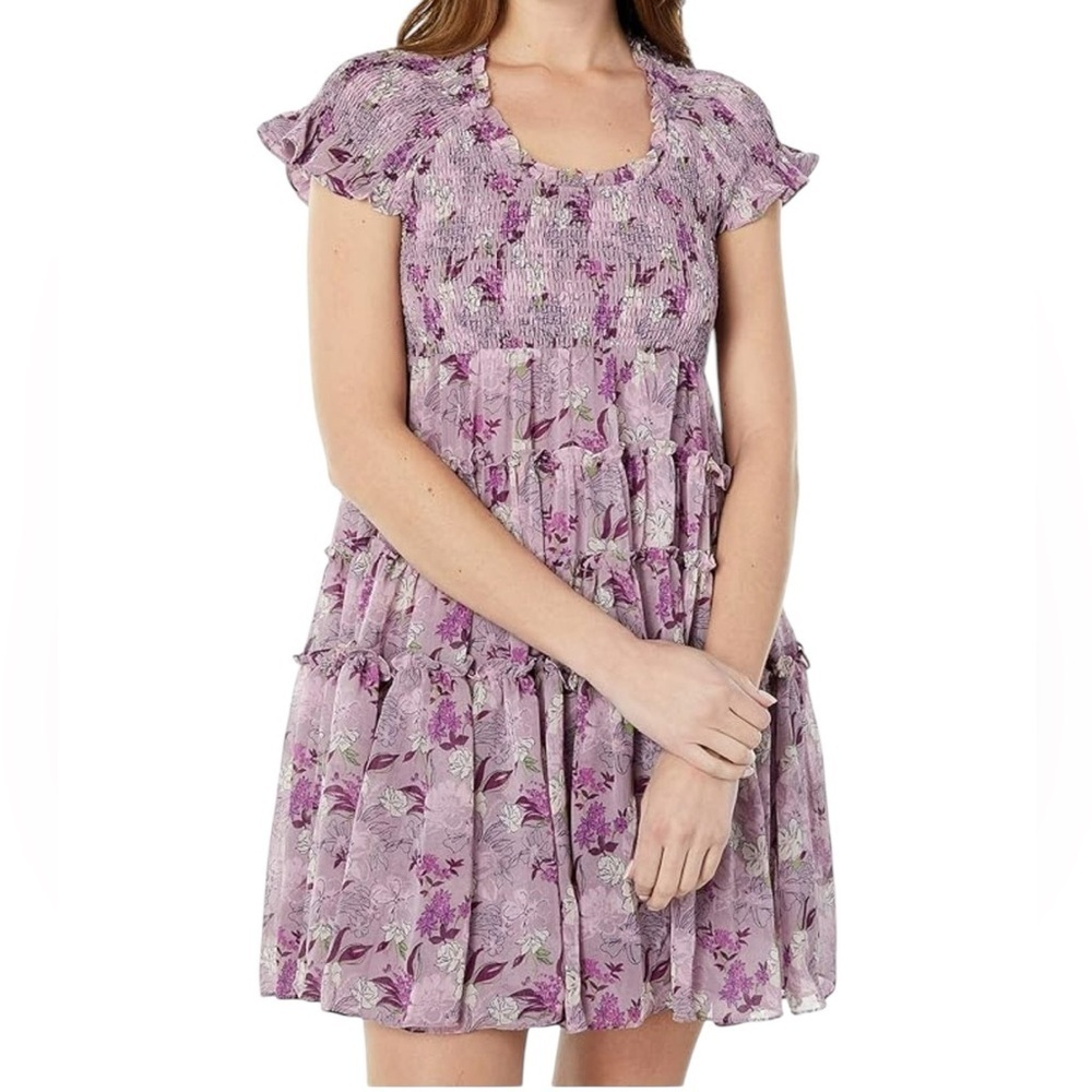 En Saison Luiciate Purple floral Tiered Mini Dress